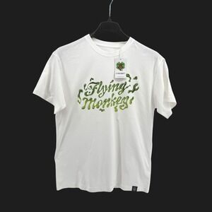 NEW Flying Monkey Unisex Small‎ Liquid Letters White T-Shirt 100% Organic Cotton